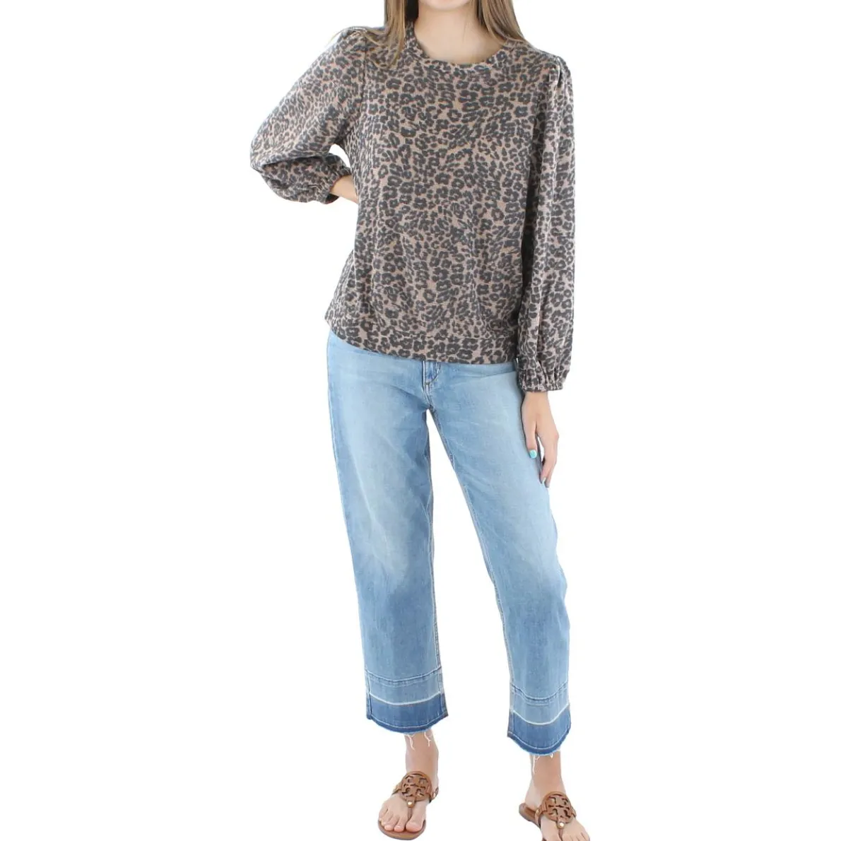 Animal Print Waffle Pullover Sweater