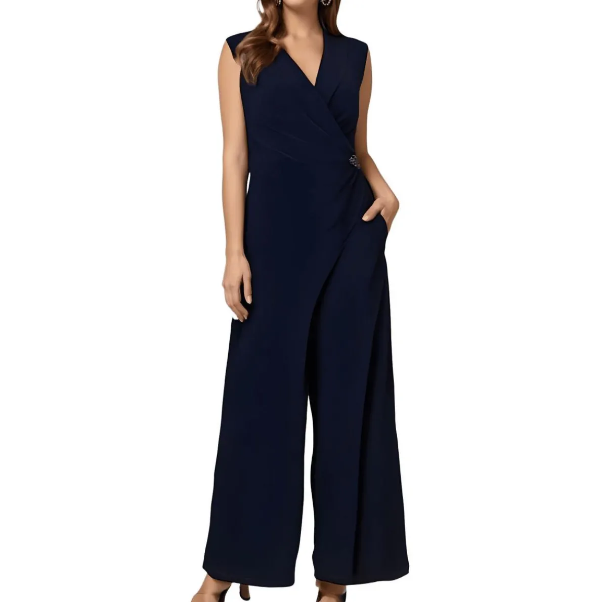 Plus Wide Leg Shawl Collar Jumpsuit