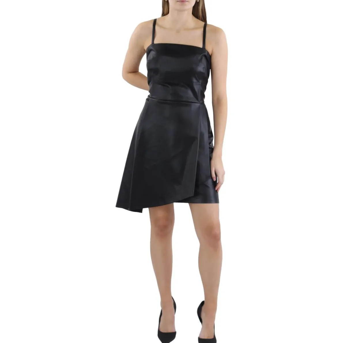 Faux Leather Strapless Fit & Flare Dress