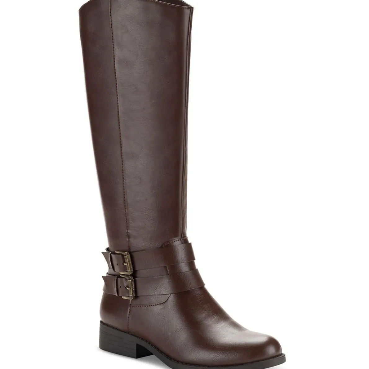 MaliaWC Faux Leather Buckle Mid-Calf Boots