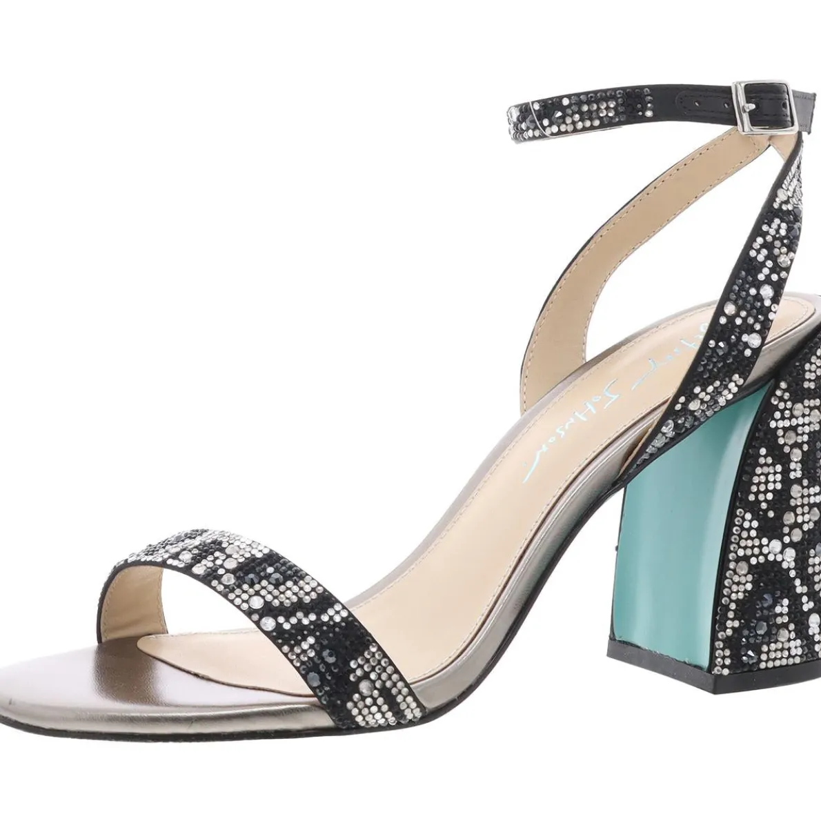 Jet Jeweled Faux Leather Block Heels