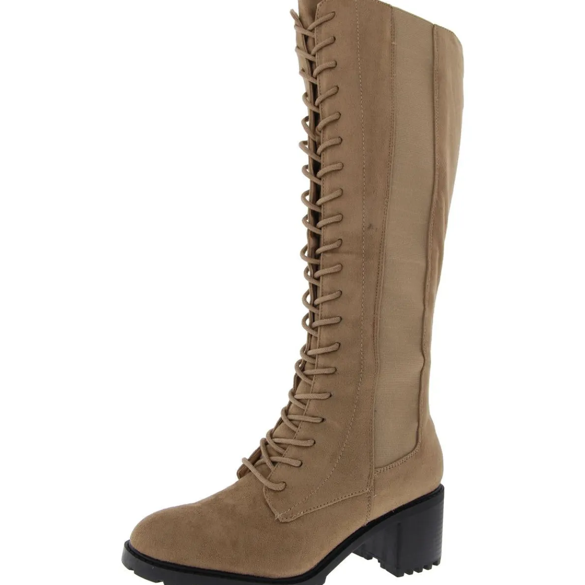 Lace-Up Faux Suede Knee-High Boots