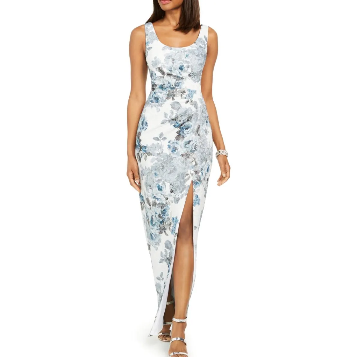 Metallic Pleated Formal Dress