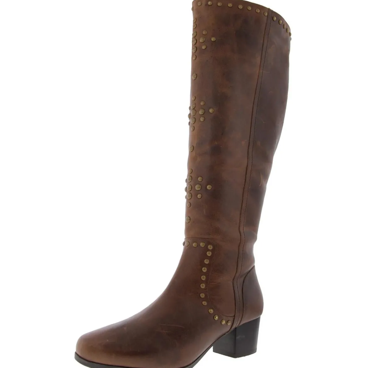 FORTUNE Studded Leather Knee-High Boots