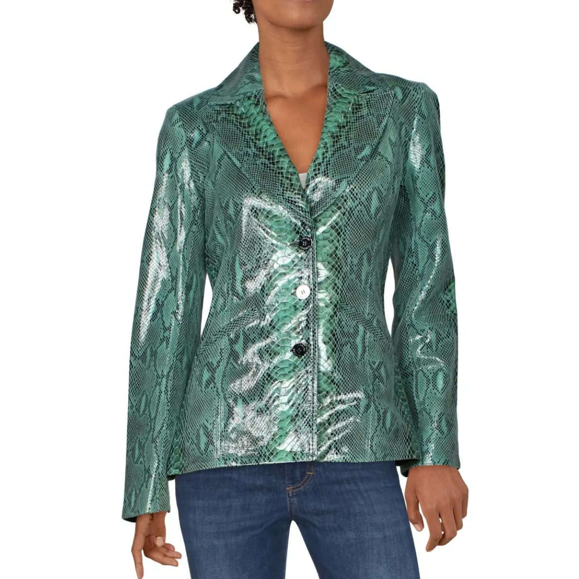 Snake Print Patent Leather Blazer