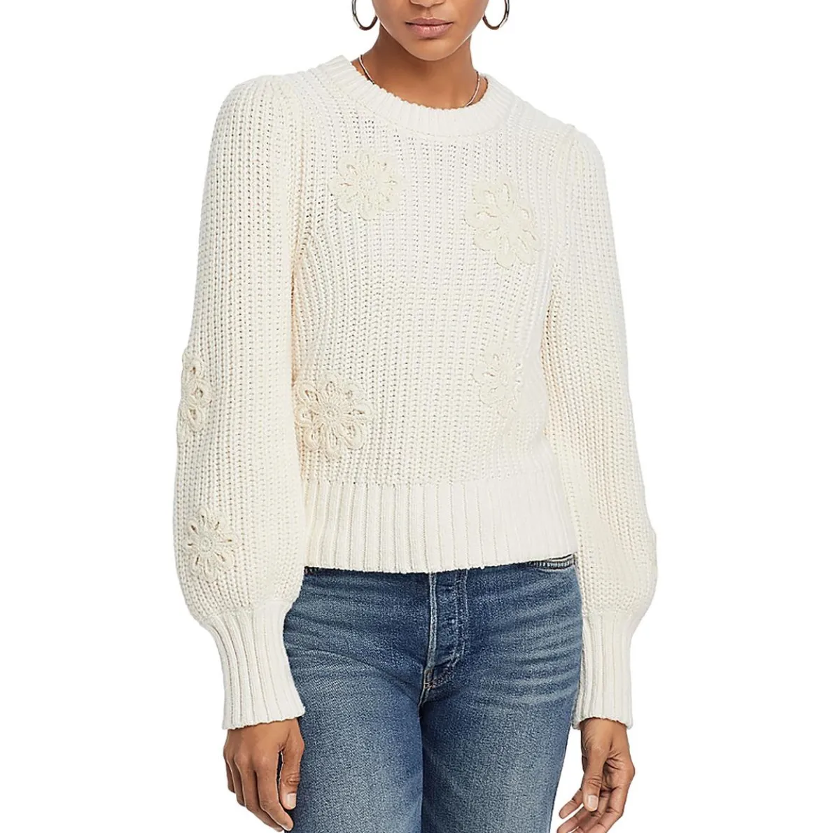 Romy Crochet Cable Knit Crewneck Sweater