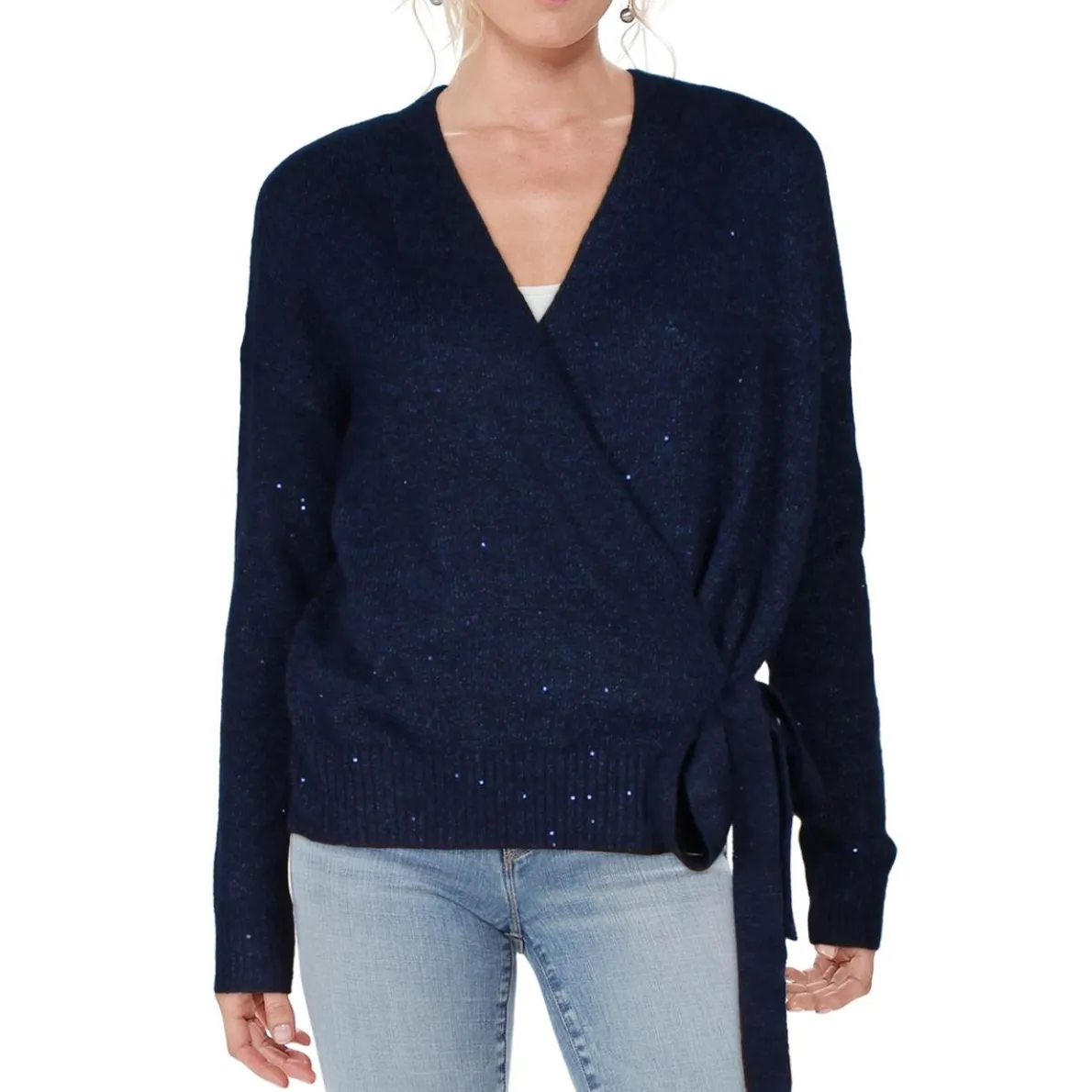 Sequined Knit Wrap Sweater