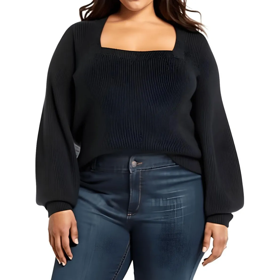 Plus Ribbed Ribbed Knit Pullover Sweater