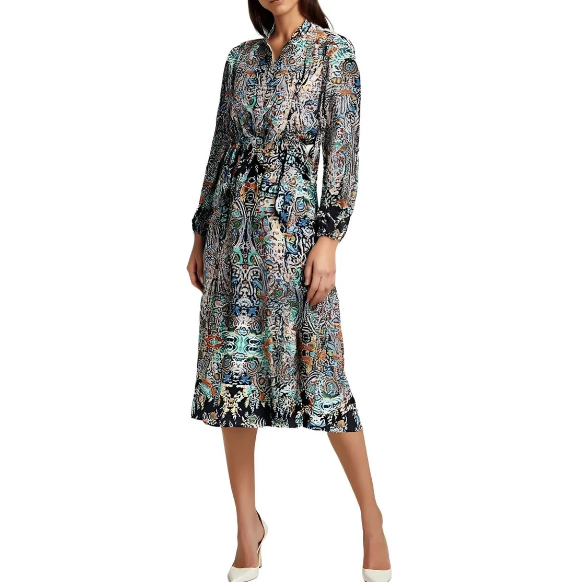 Printed Satin Midi Dress