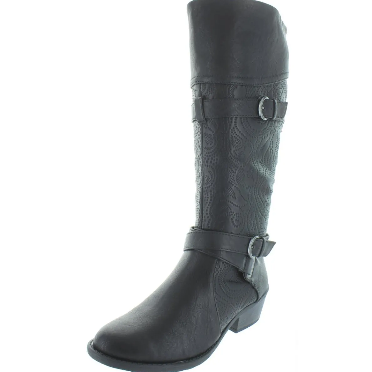 Kelsa Faux Leather Embossed Riding Boots