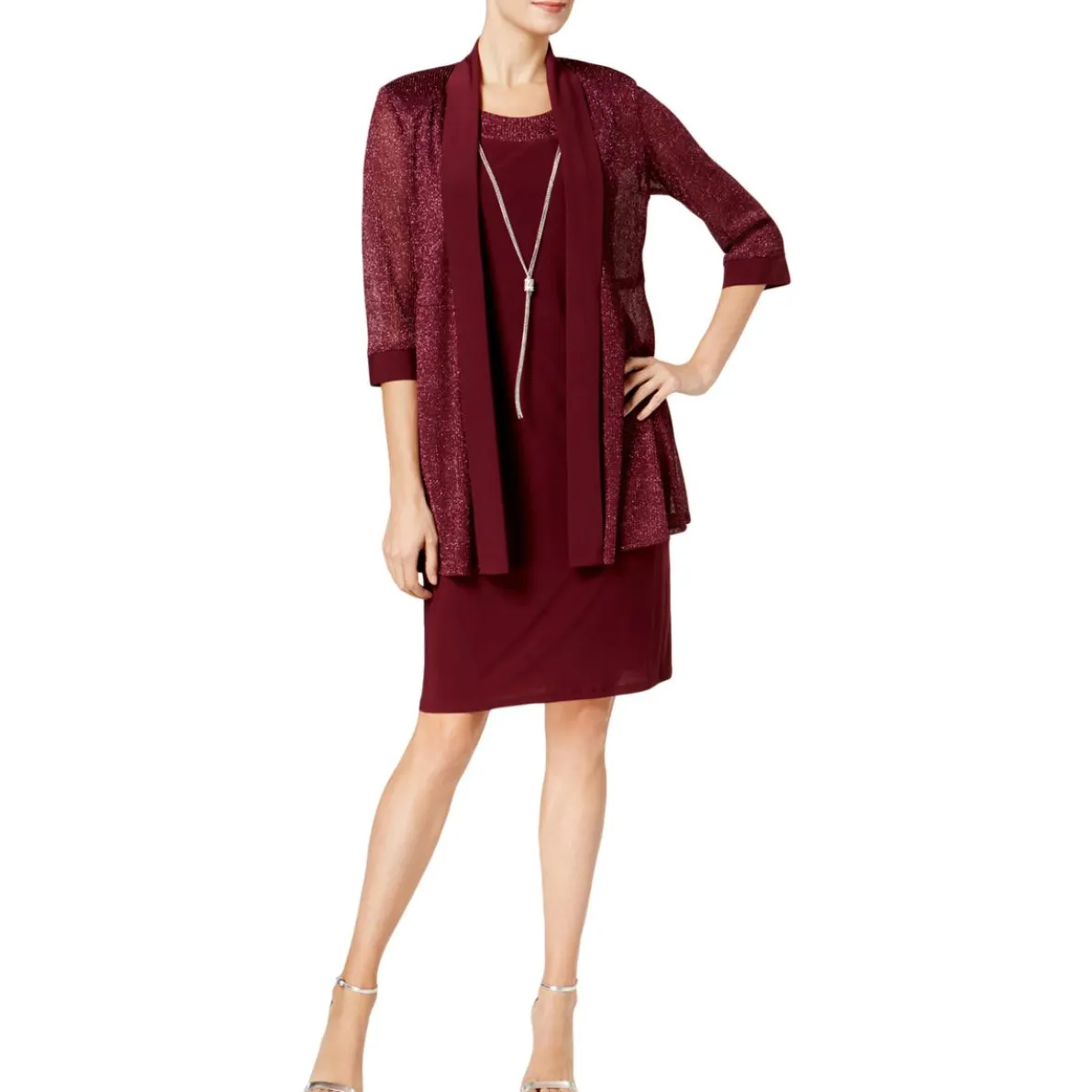 2 Piece Metallic Sleeveless Dress and Jacket Set