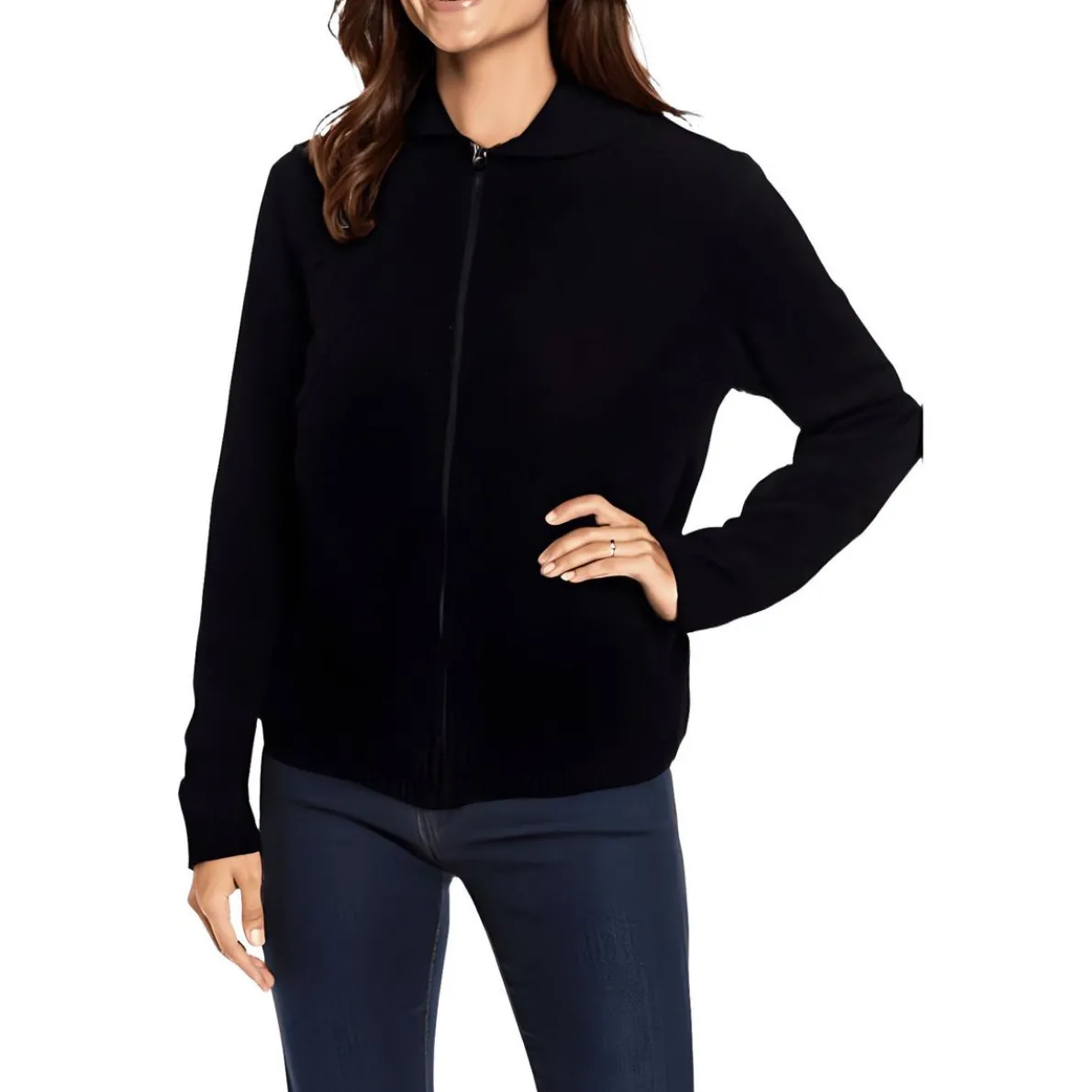 Petites Collar Cable Knit Crewneck Sweater