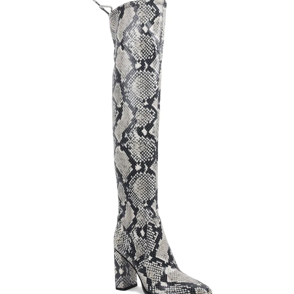 Abanna Square Toe Thigh High Block Heel Boots