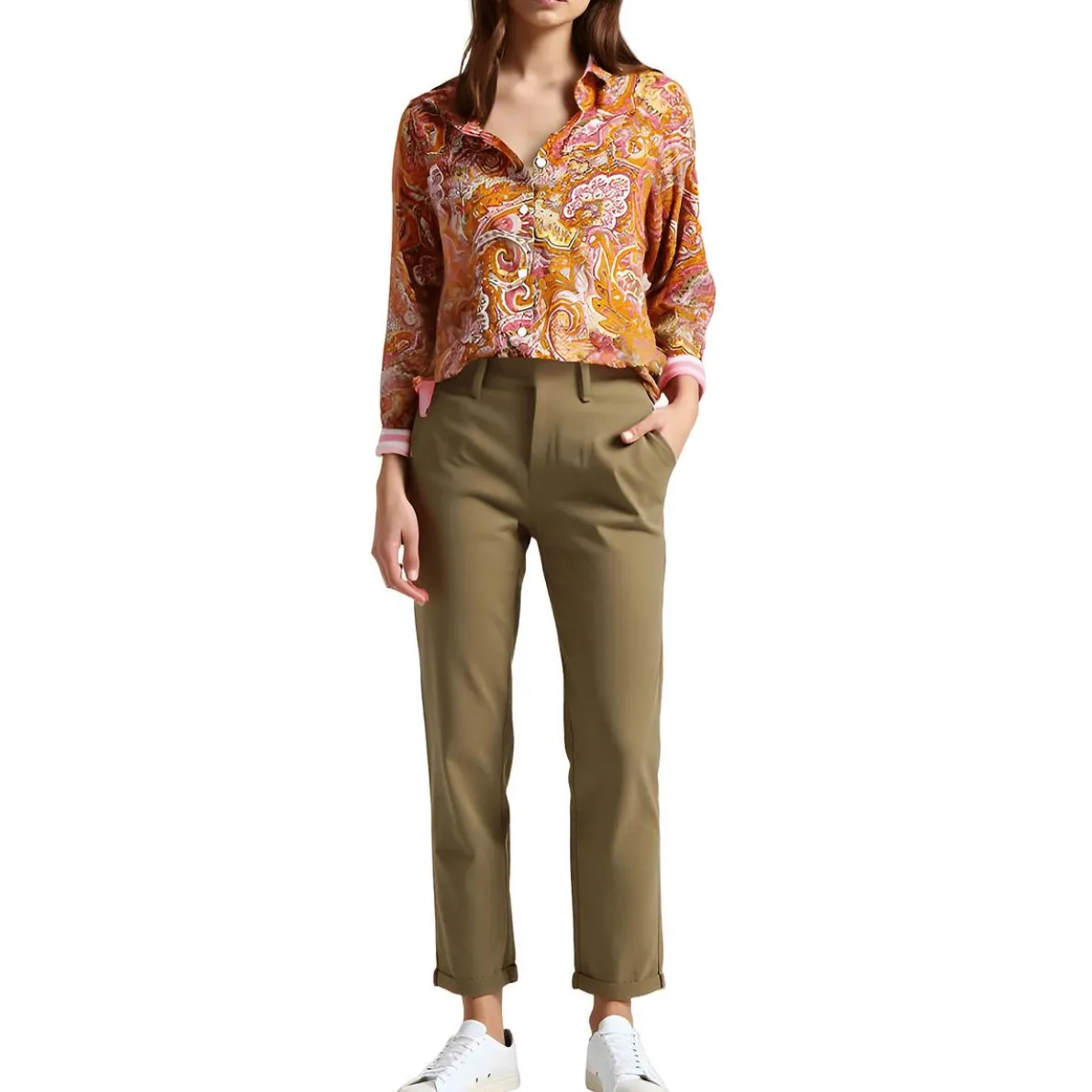 Collar Paisley Button-Down Top