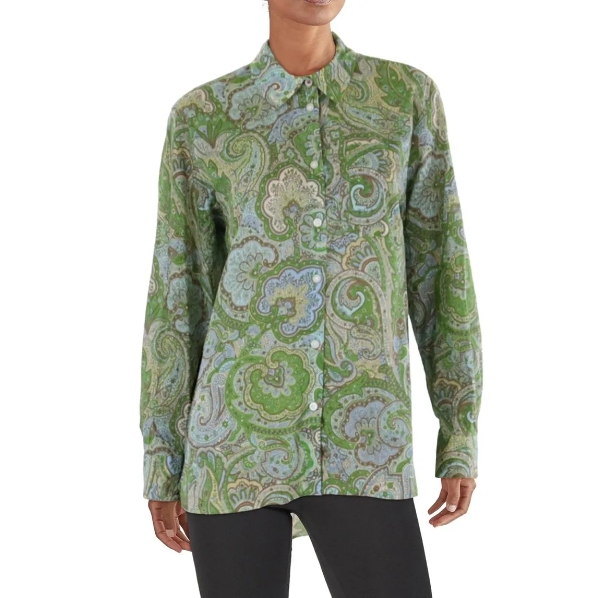 Collar Paisley Button-Down Top