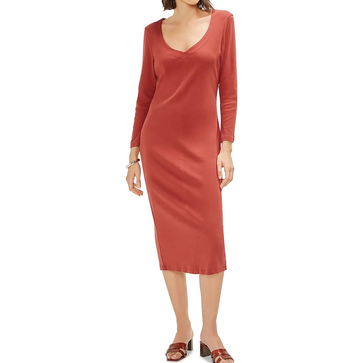 V-Neck Midi Sweaterdress