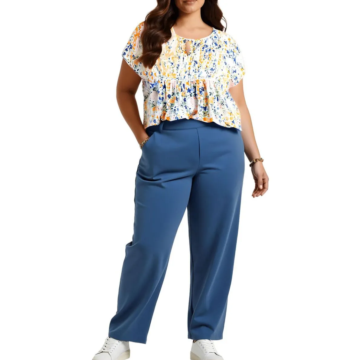 Plus Stretch Twill Wide Leg Pants