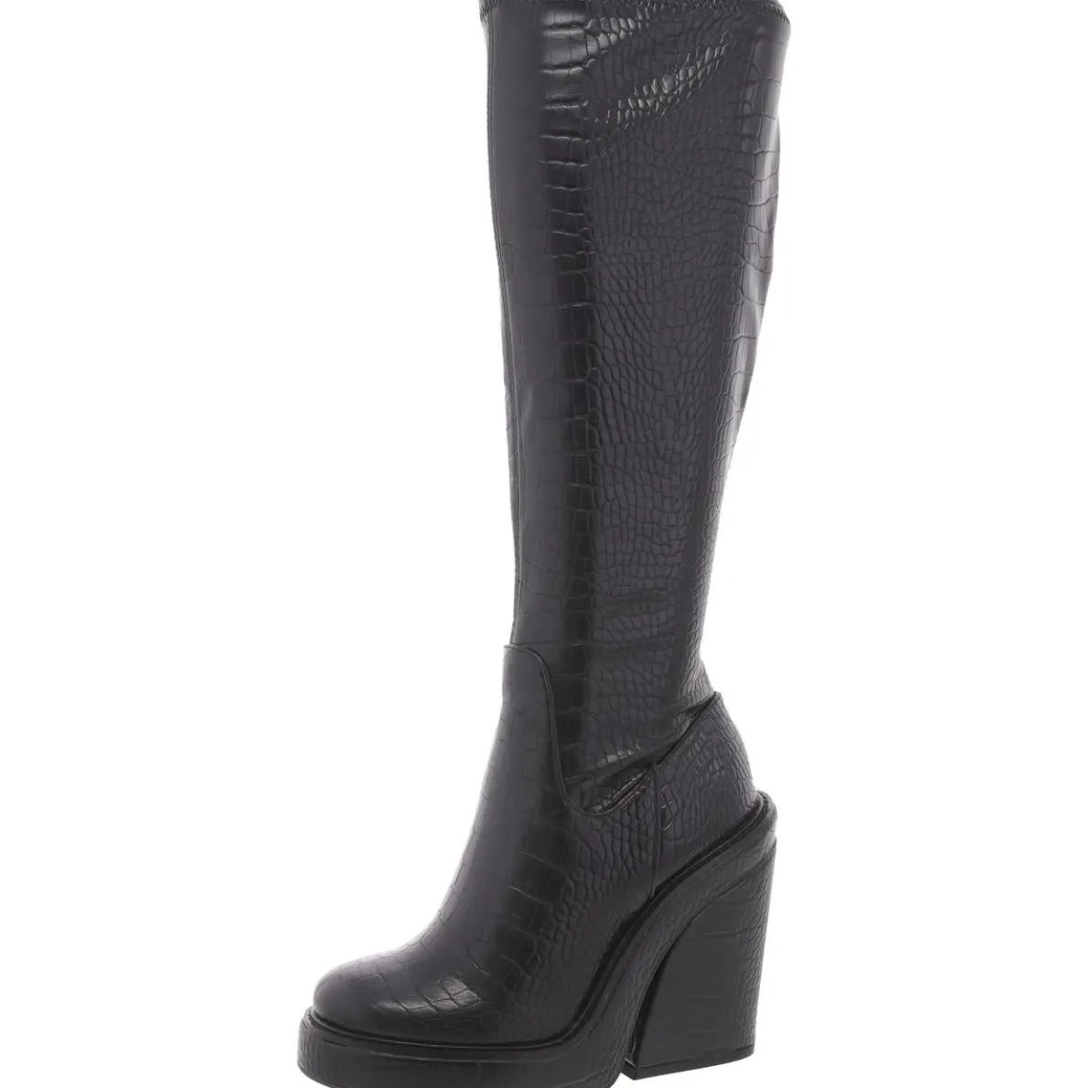 Aligned Croc Print Block Heel Mid-Calf Boots