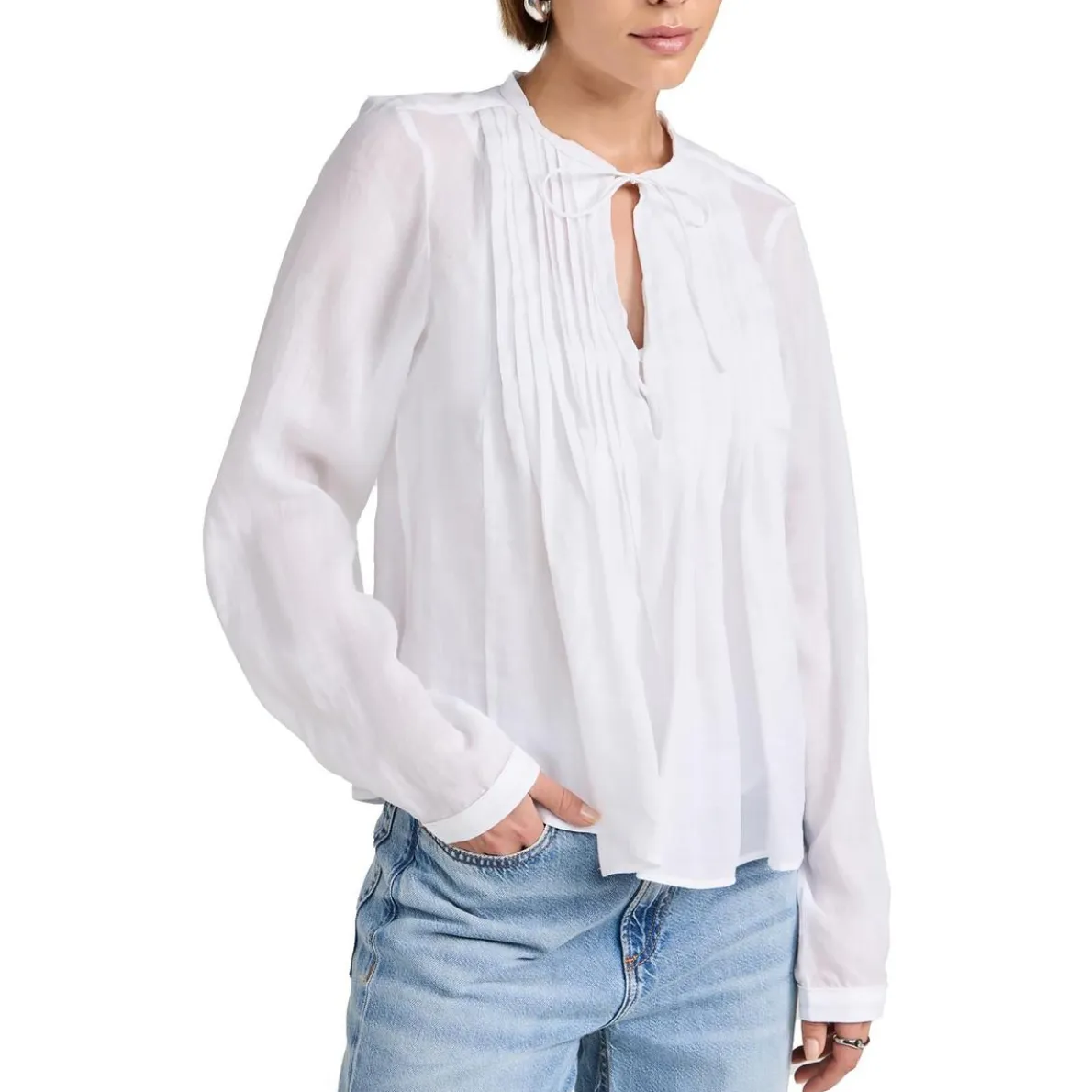 Amaris Tie Neck Sheer Peasant Top