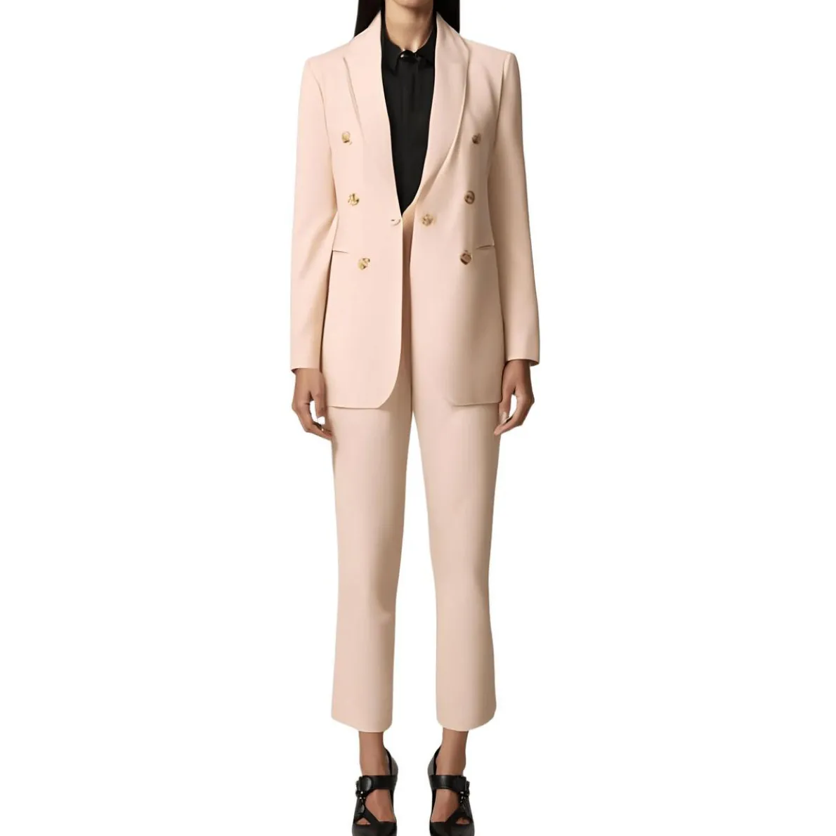 Shoulder Pads Linen Double-Breasted Blazer