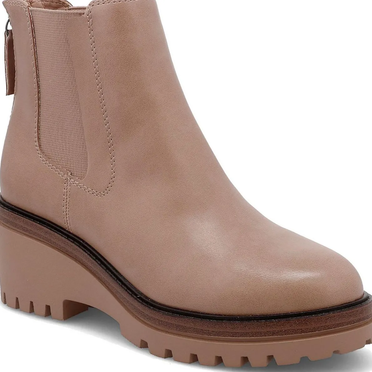 Faux Leather Pull On Ankle Boots