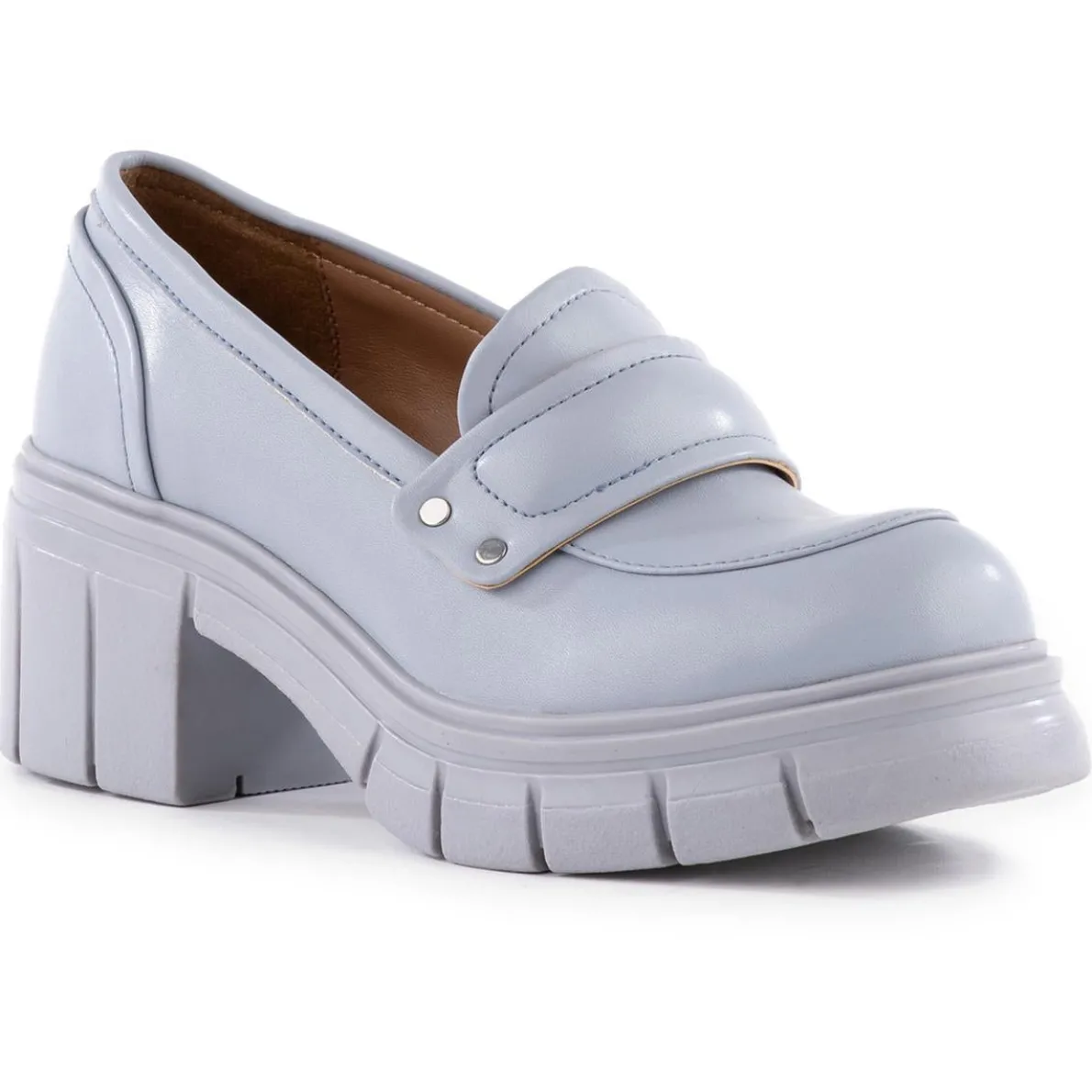 Beauty and Rage Block Heel Vegan Leather Loafer Heels