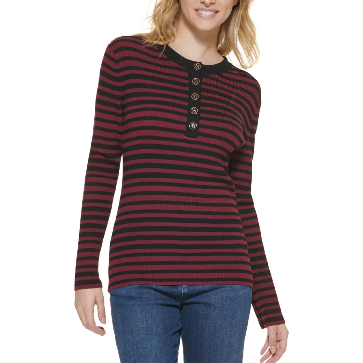 Ribbed Button Up Crewneck Sweater