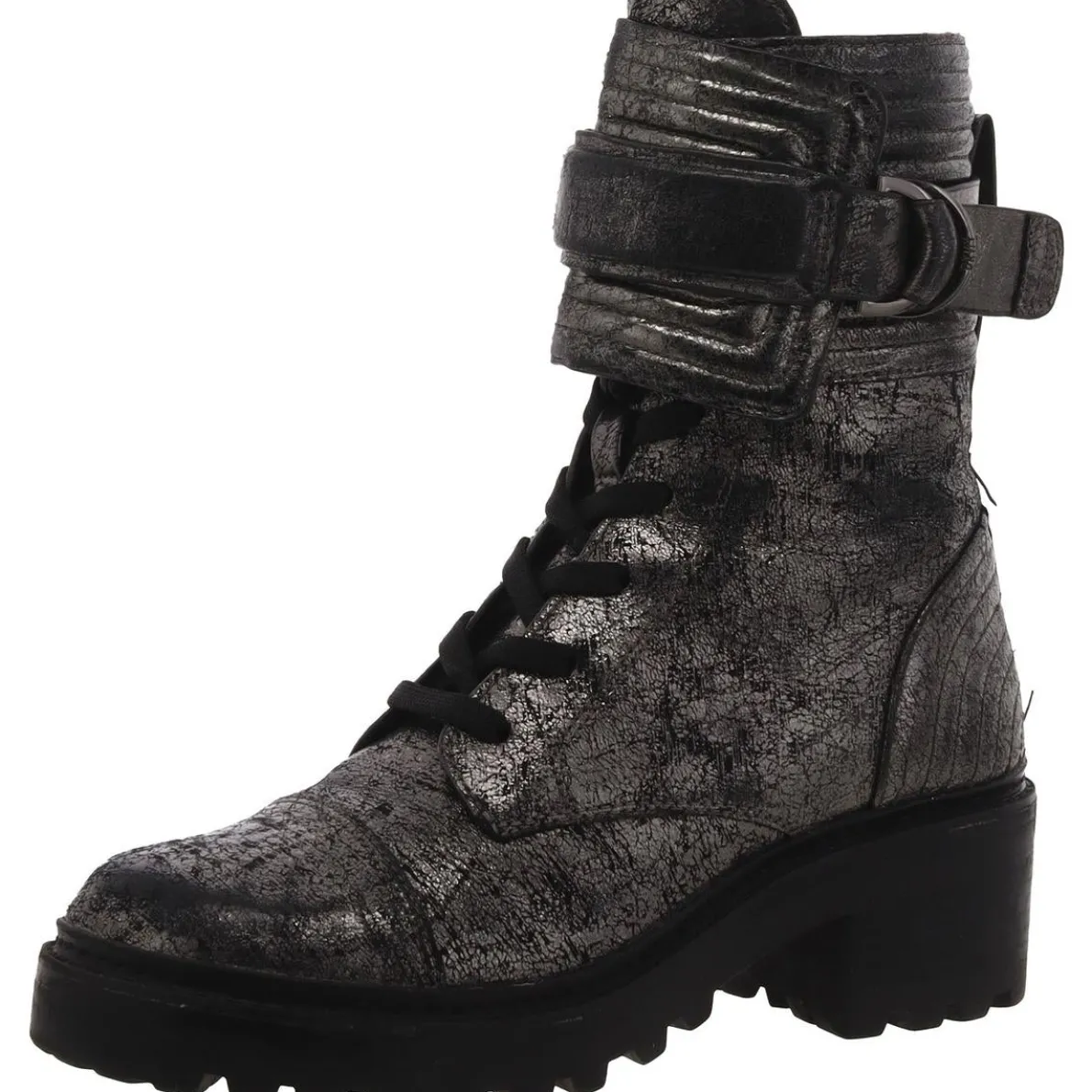 Basia Leather Metallic Combat & Lace-up Boots