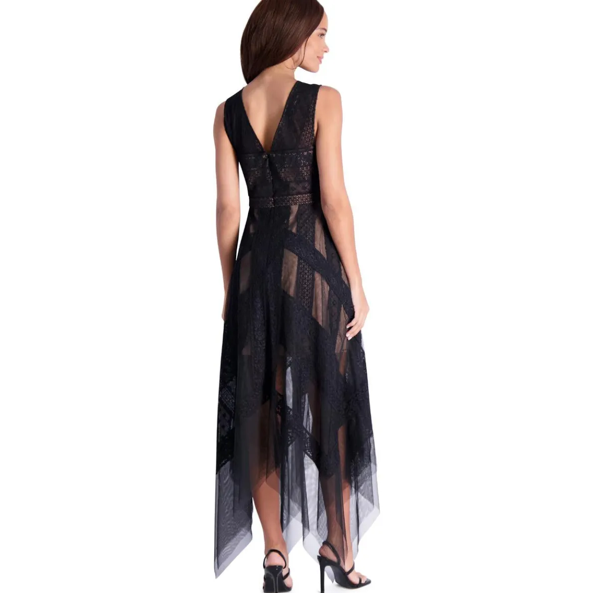 BCBG Max Azria Andi Asymmetric Sleeveless Lace Handkerchief Dress