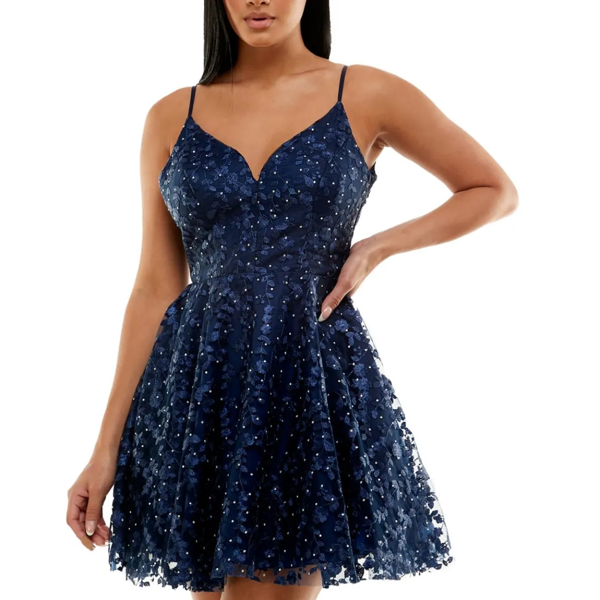 Bee Darlin Juniors Embroidered Embellished Fit & Flare Dress