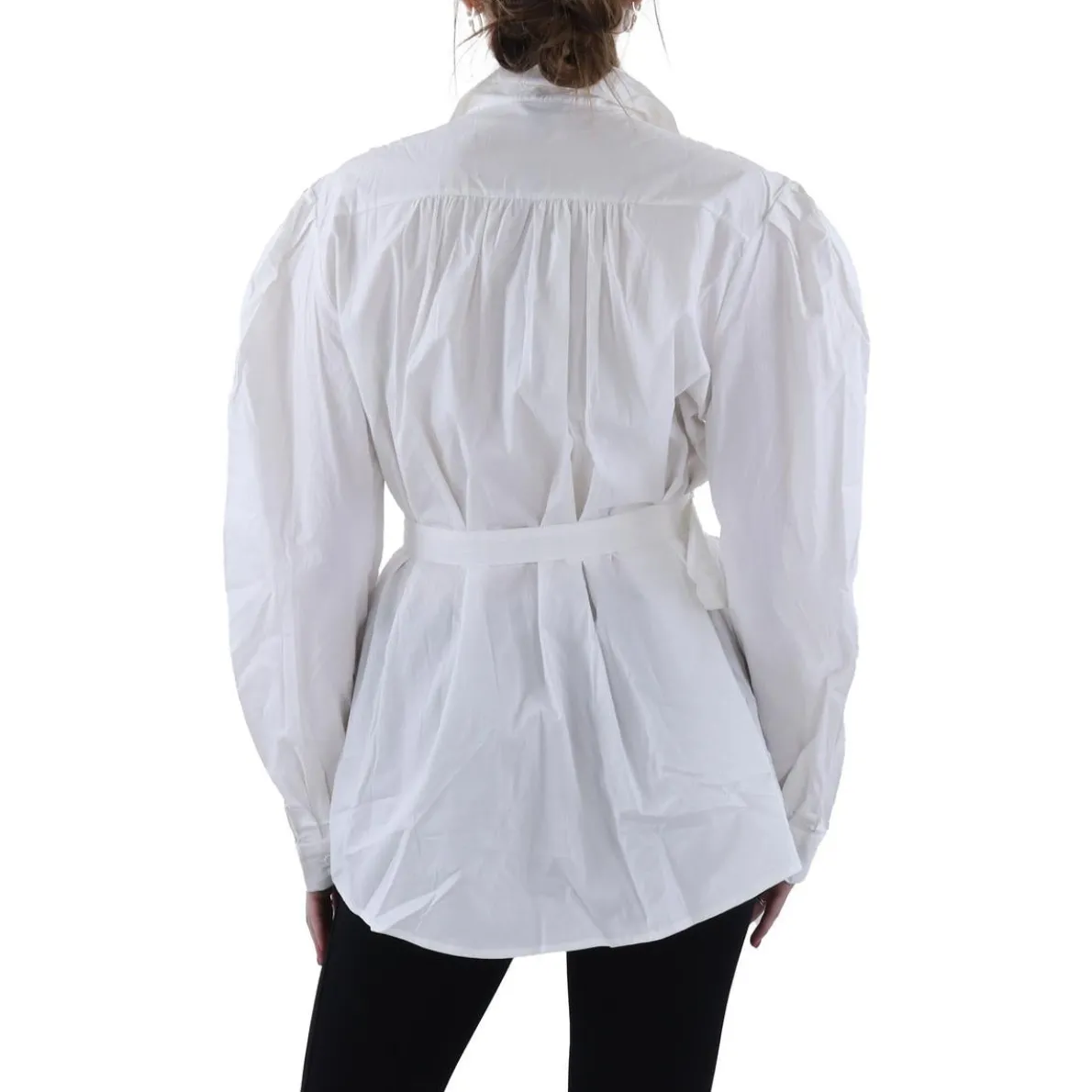 Belted Long Sleeve Button-Down Top