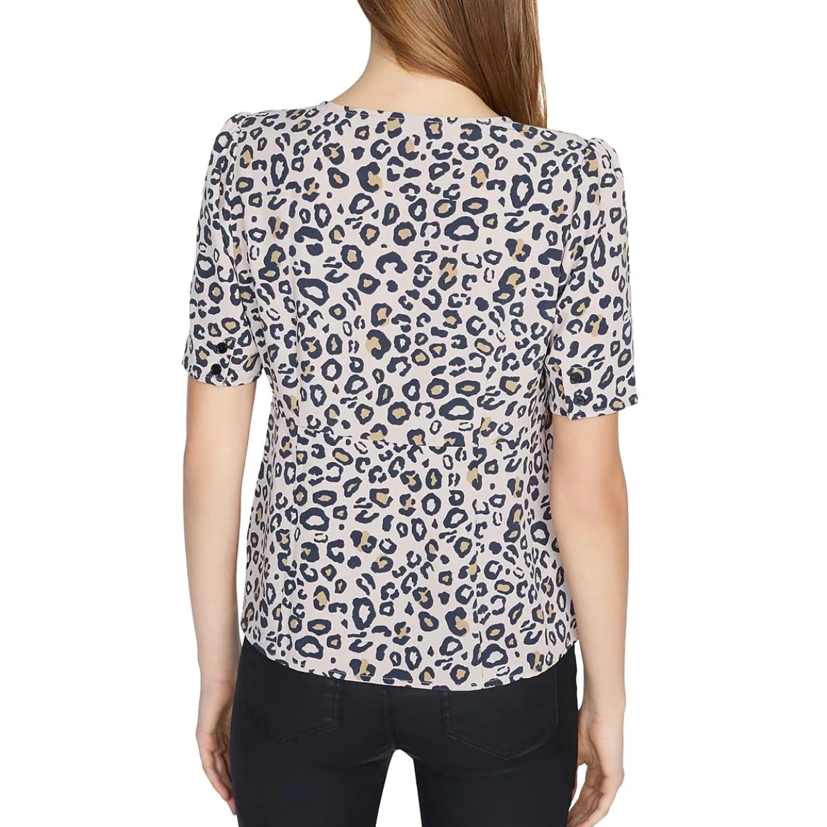 Birdie Animal Print Peplum Button-Down Top