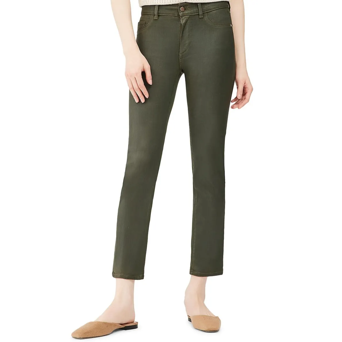 Mid-Rise Coated Straight Leg Jeans