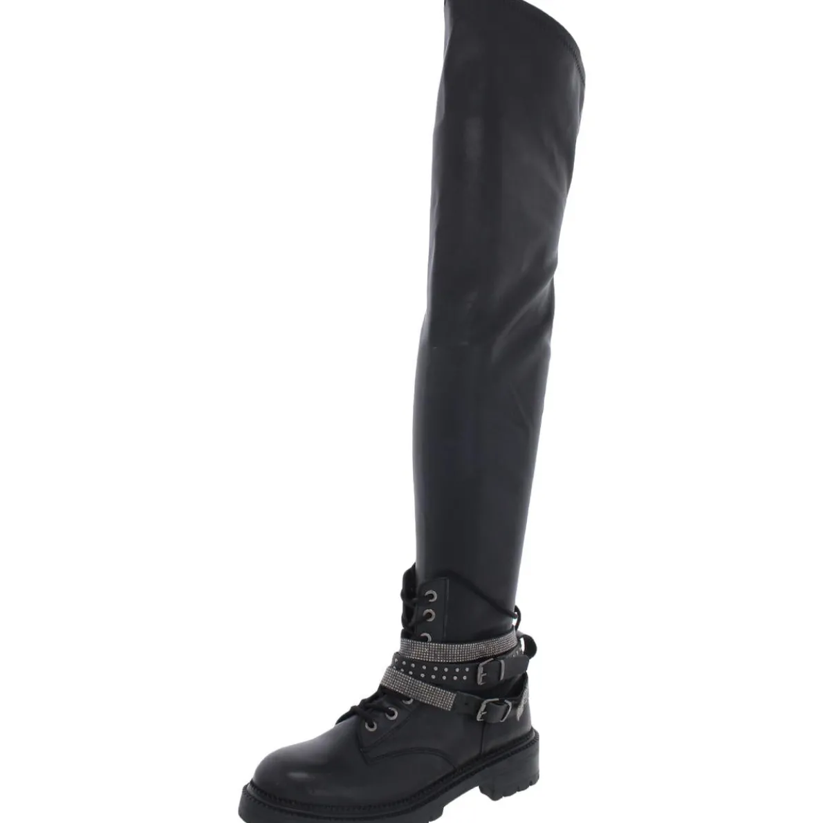 Bronte Leather Rhinestone Thigh-High Boots