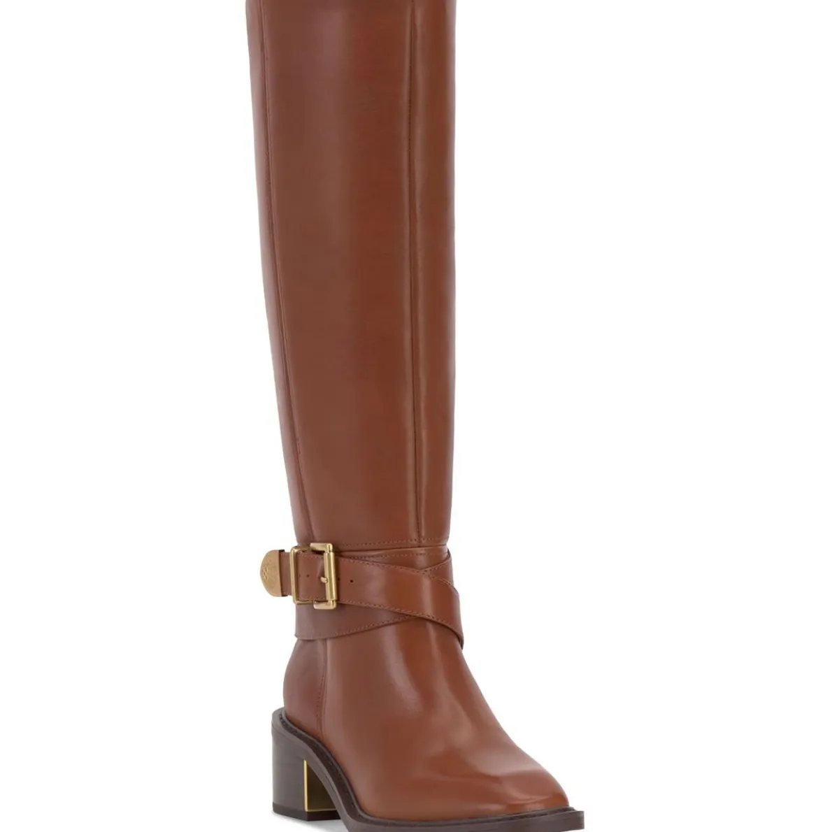 Buckle Leather Knee-High Boots