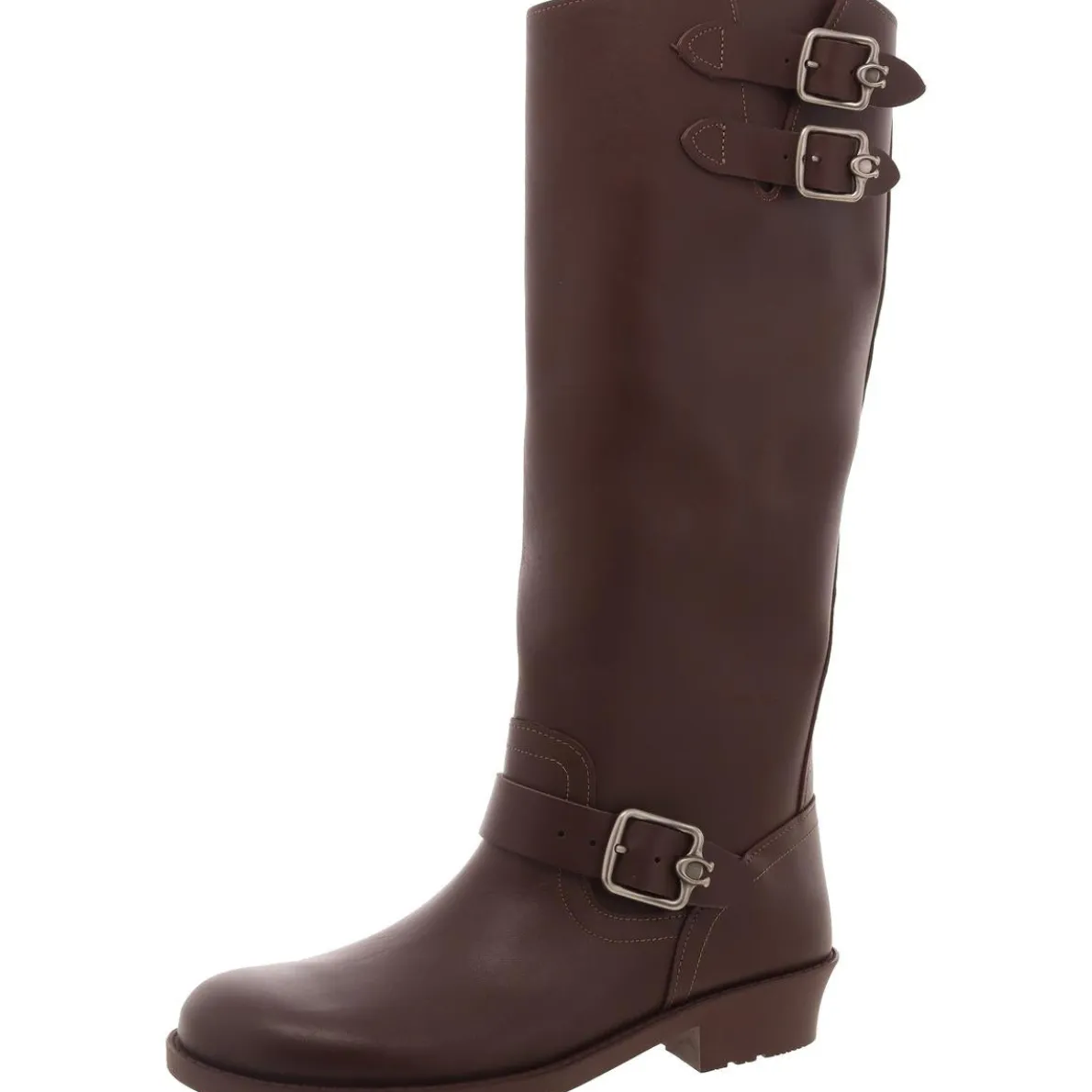 Buckle Leather Mid-Calf Boots