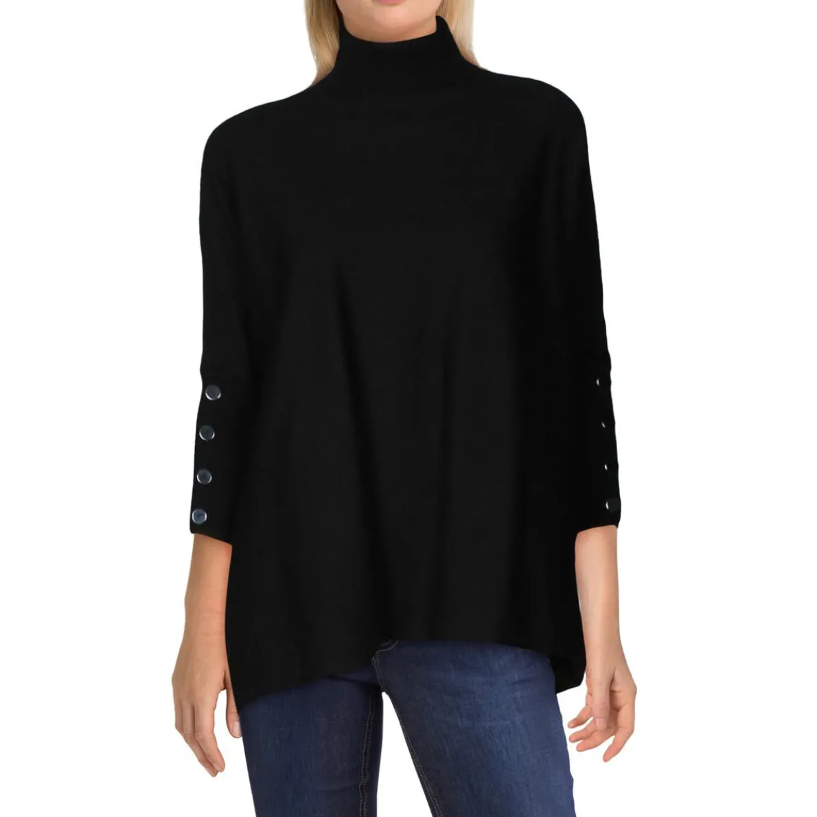 Button Detail Pullover Turtleneck Sweater