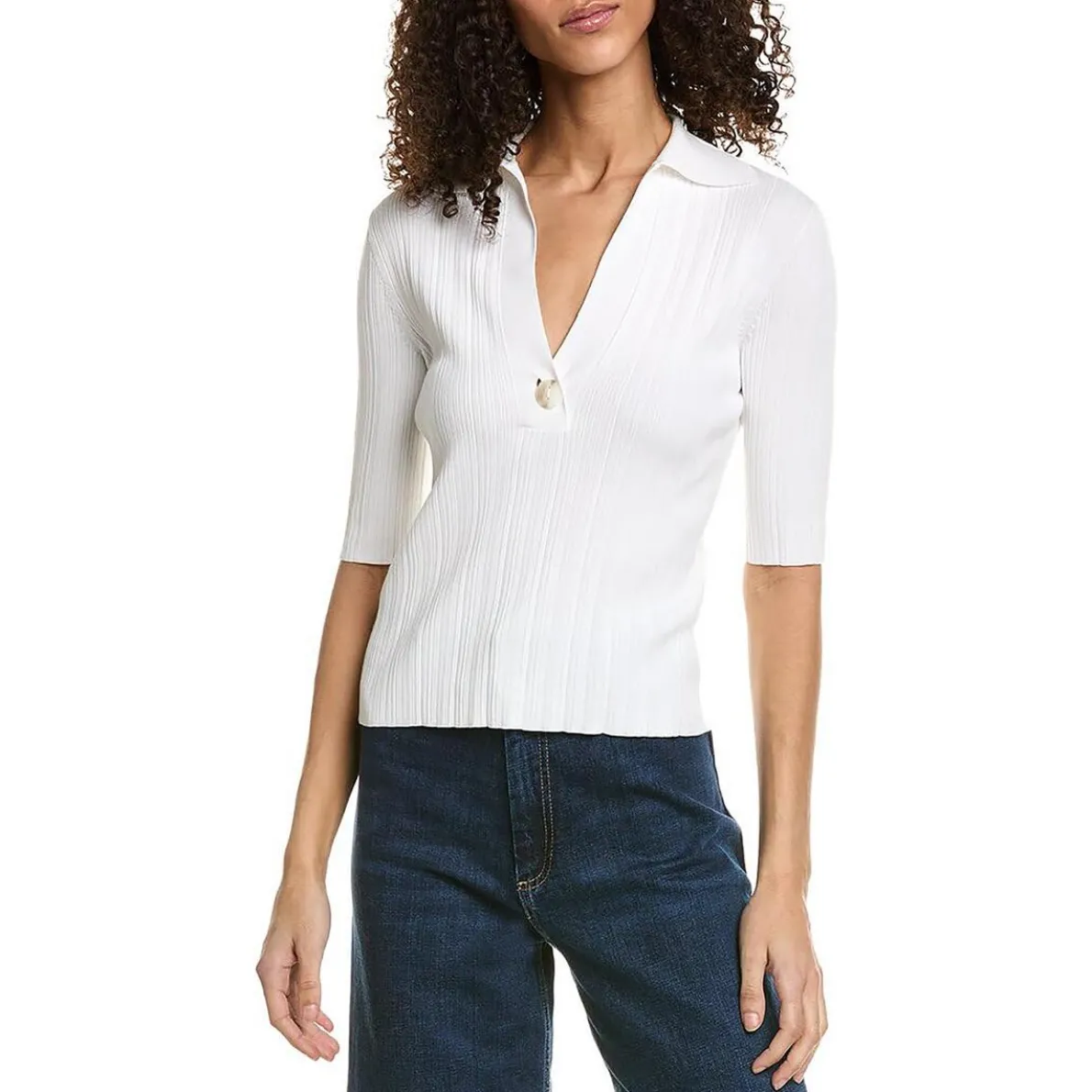 Button V-Neck Pullover Sweater