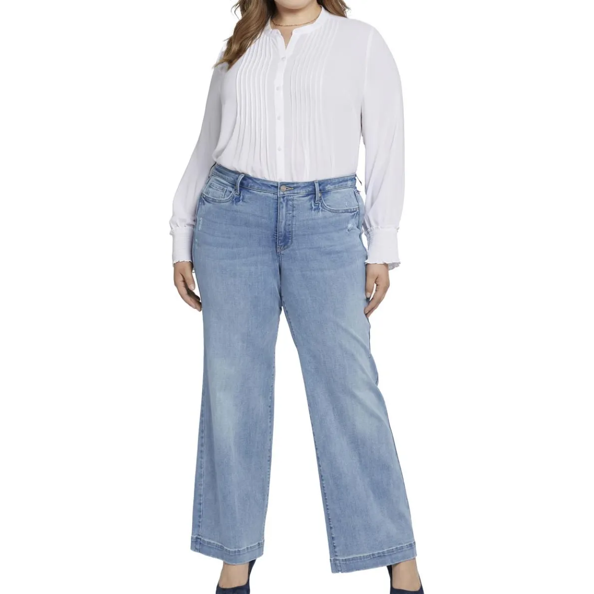 Plus Teresa Distressed Denim Wide Leg Jeans