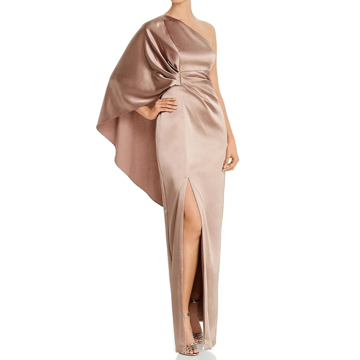 Caped One Shoulder Evening Dress