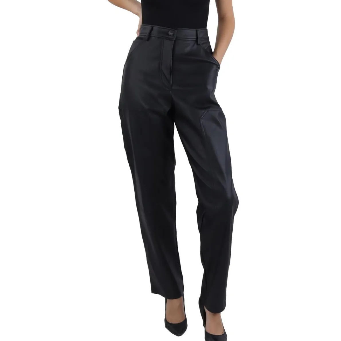 Carmine Solid High Rise Straight Leg Pants