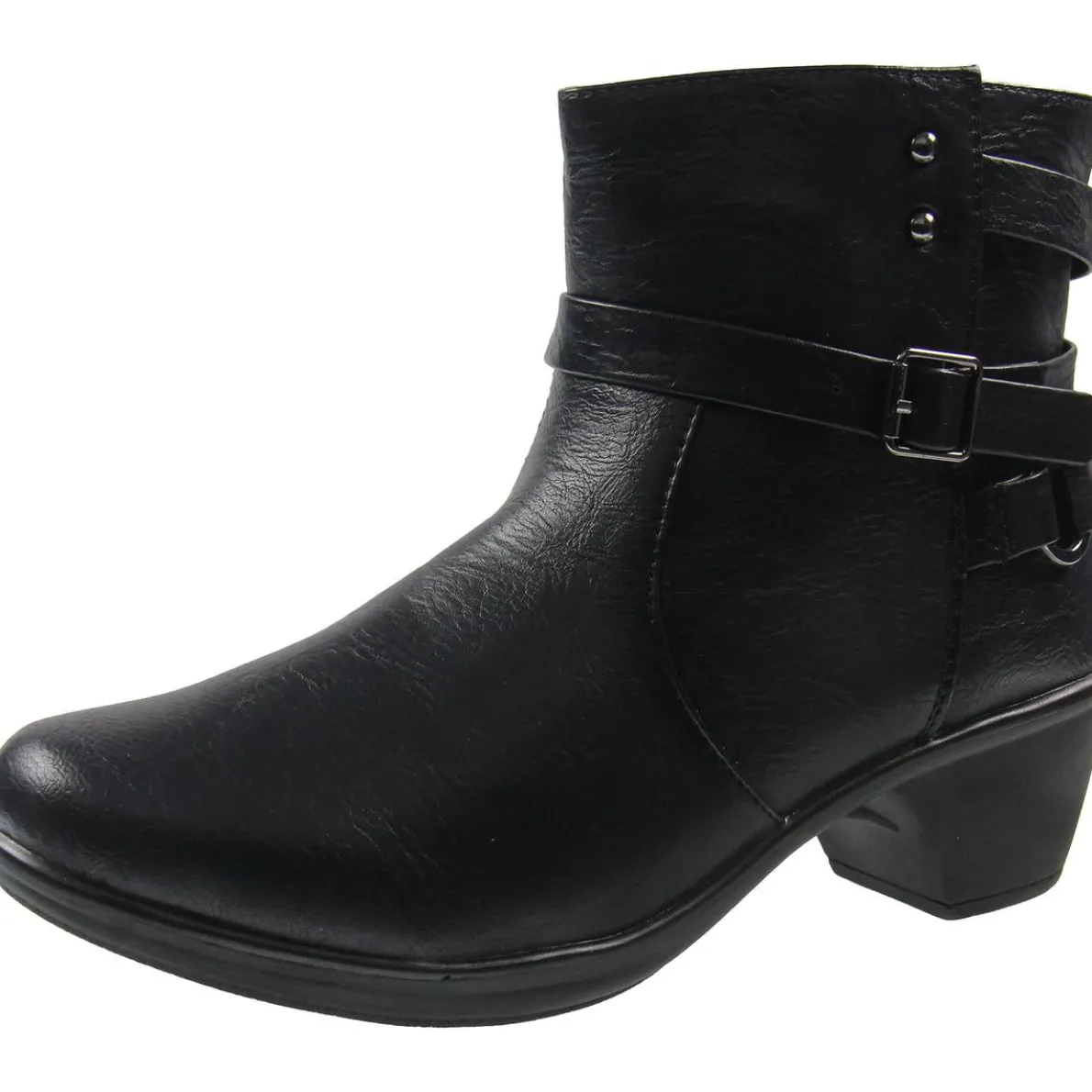 CARSON Buckle Faux Leather Ankle Boots