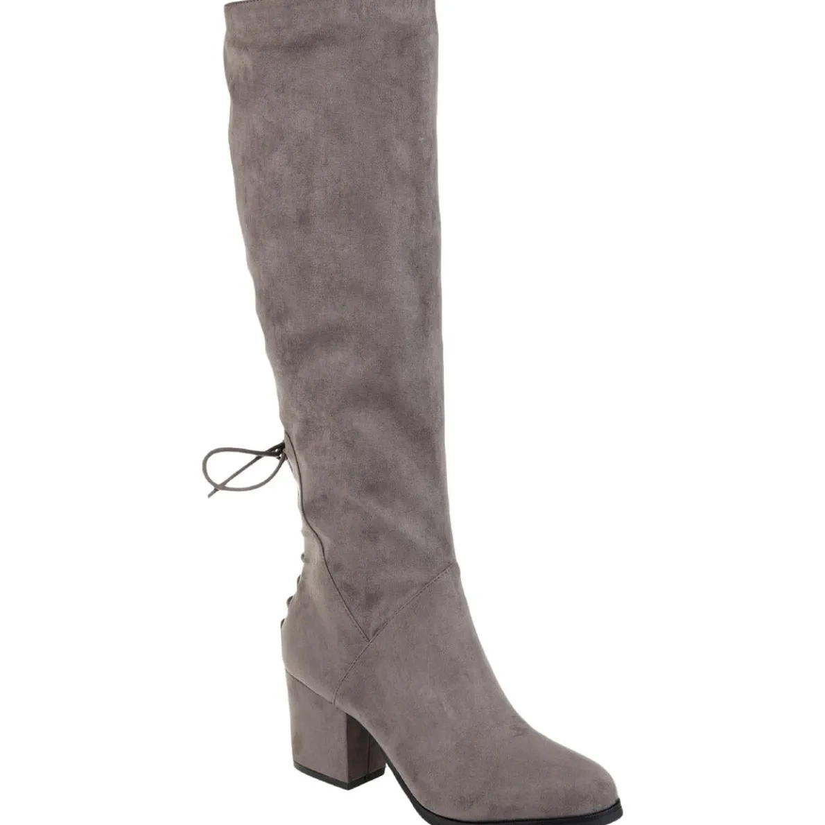 Leeda Faux Suede Wide Calf Block Heel Boot