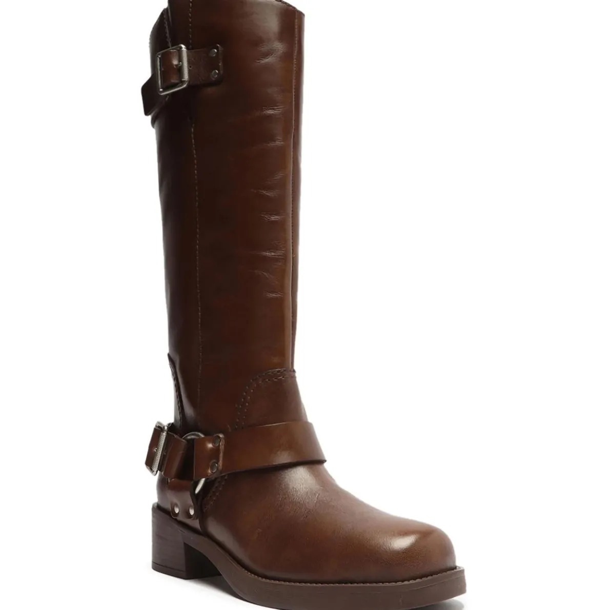 Clara Knee-High Leather Tall Motorcycle Boots