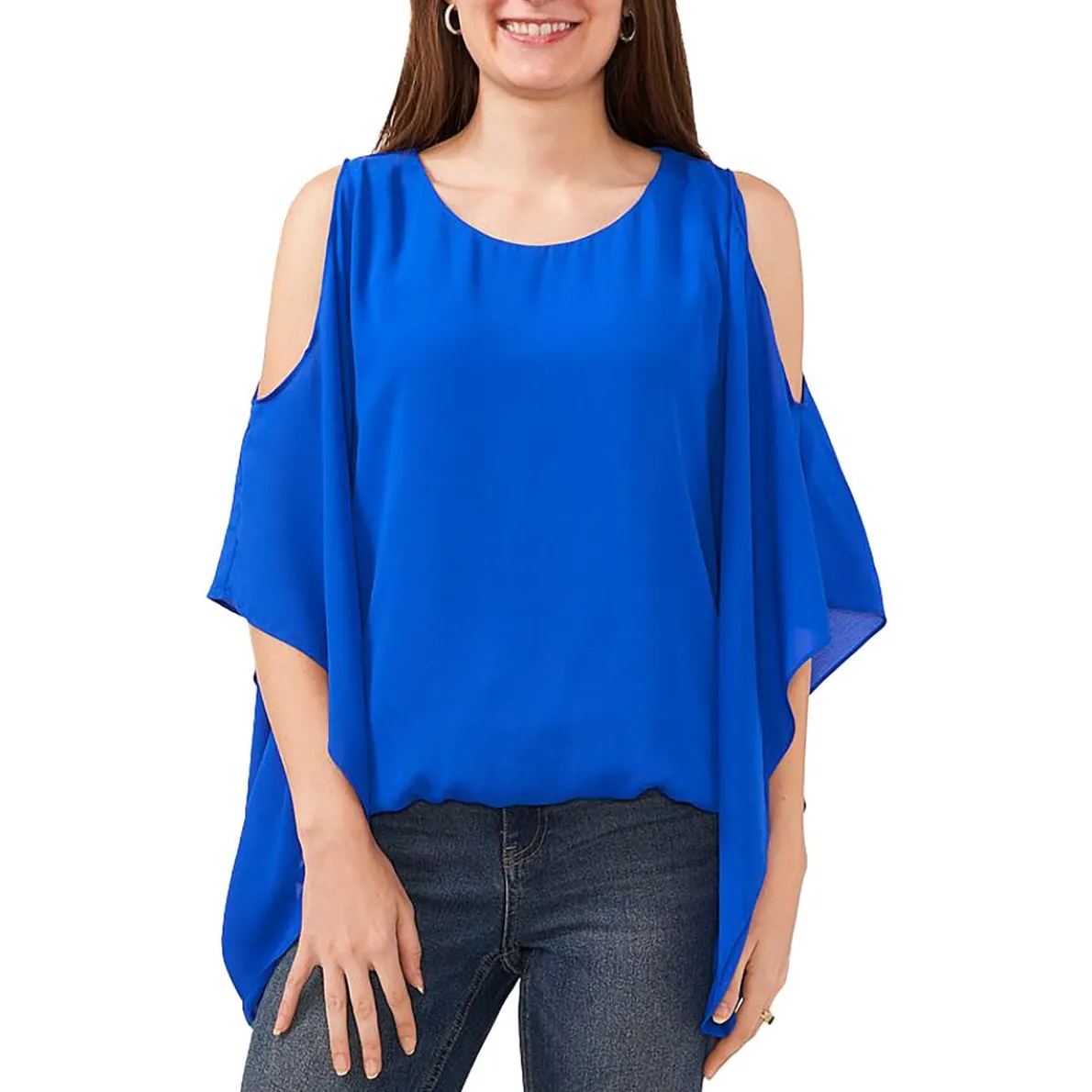 Cold Shoulder Cape Sleeve Blouse