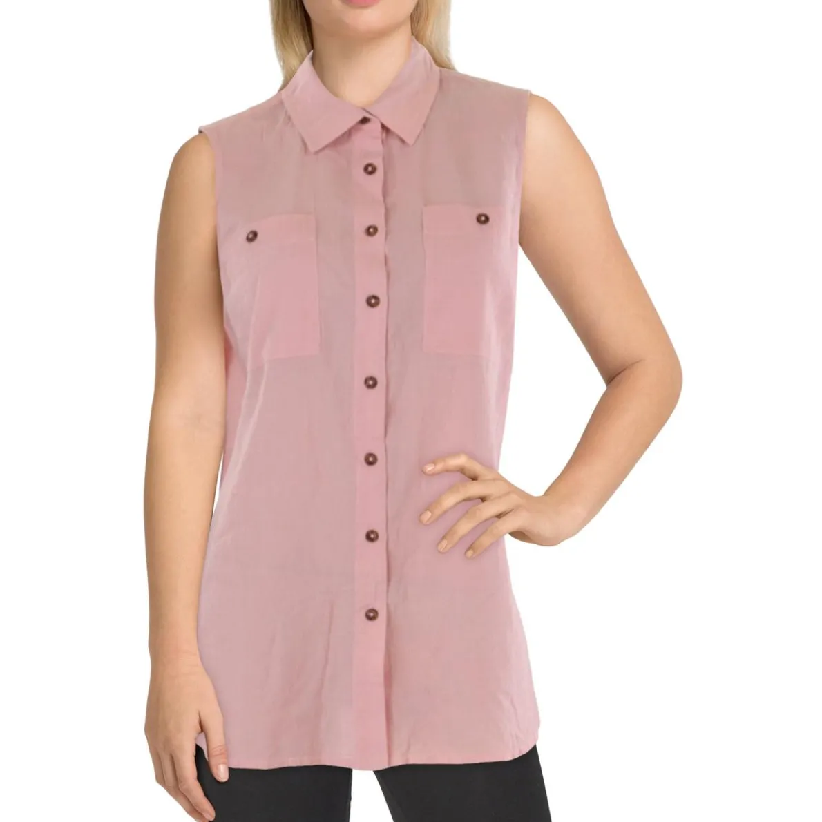 Collar Sleeveless Button-Down Top