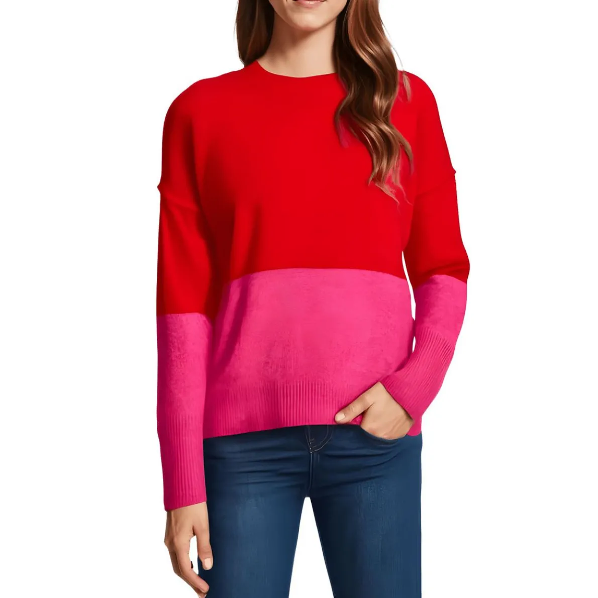 Colorblock Knit Crewneck Sweater
