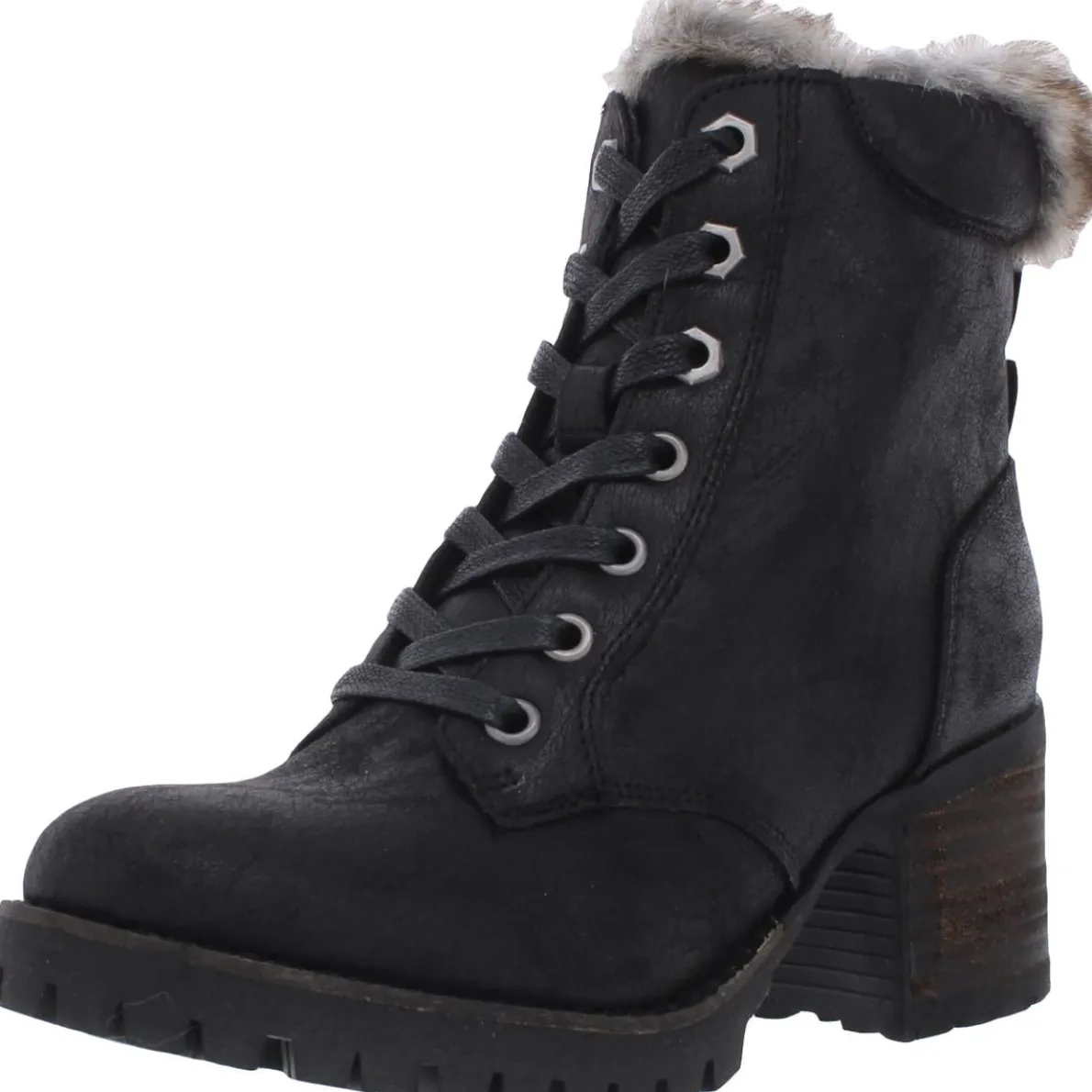 Comfort Faux Leather Block Heel Winter Boots
