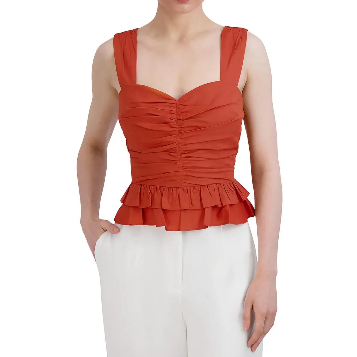Cotton Blend Ruched Peplum Top