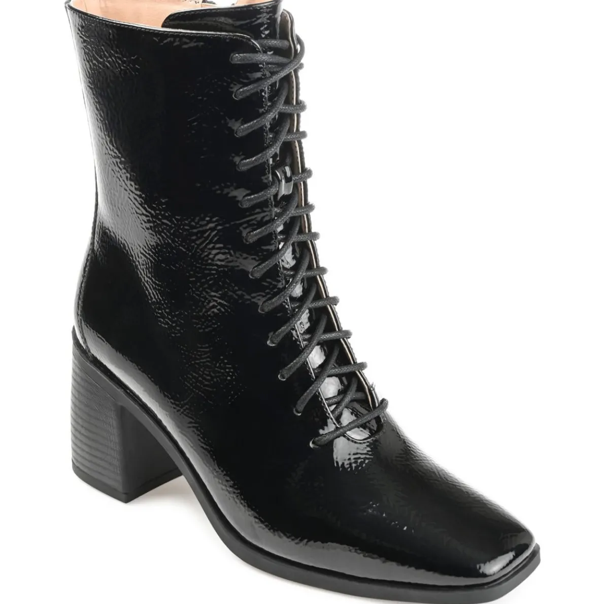 Covva Patent Embossed Combat & Lace-up Boots